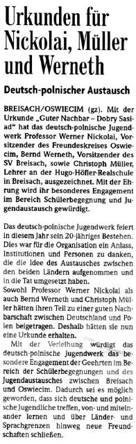 Badische Zeitung, Oktober 2011