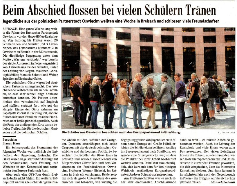 Badische Zeitung, Oktober 2011